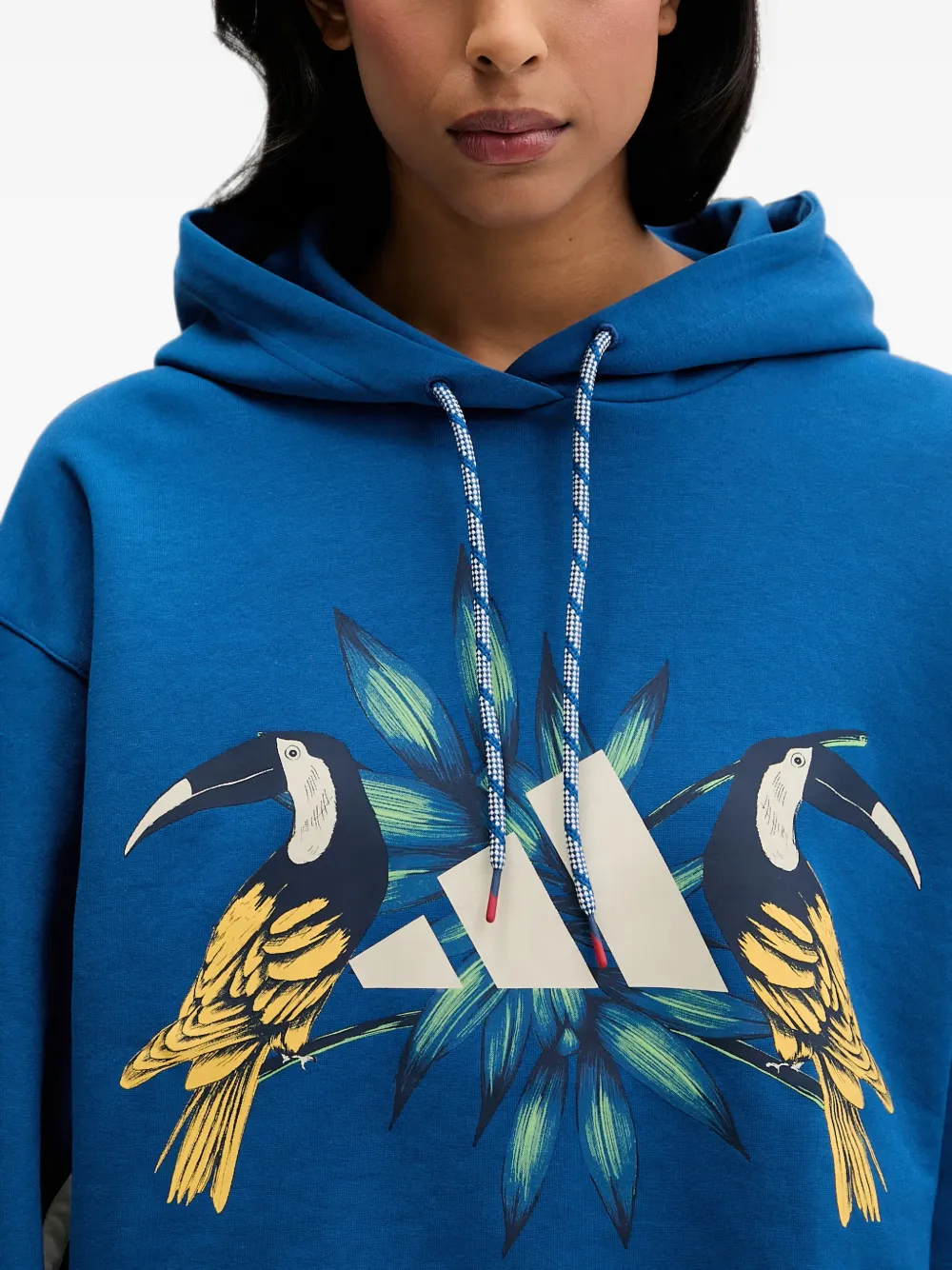 adidas Hoodie met vogelprint en streep Blauw