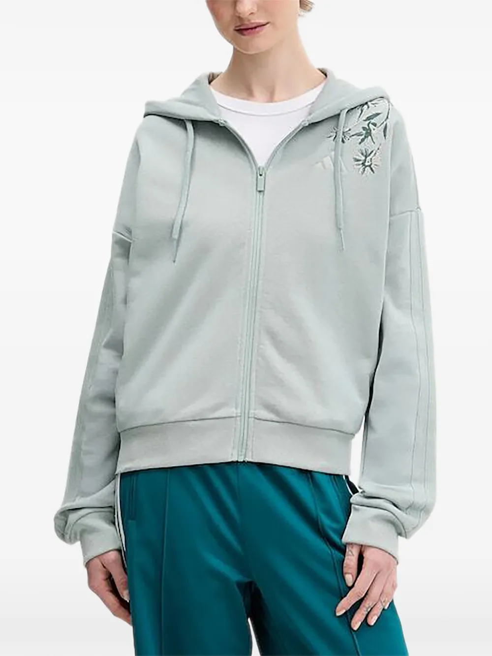 adidas floral-embroidered zip-up hoodie - Verde