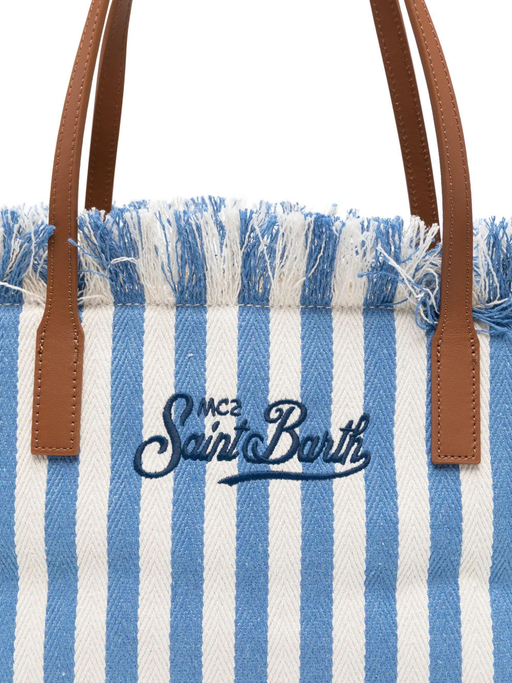 MC2 Saint Barth Vanity gestreepte shopper met franje Blauw