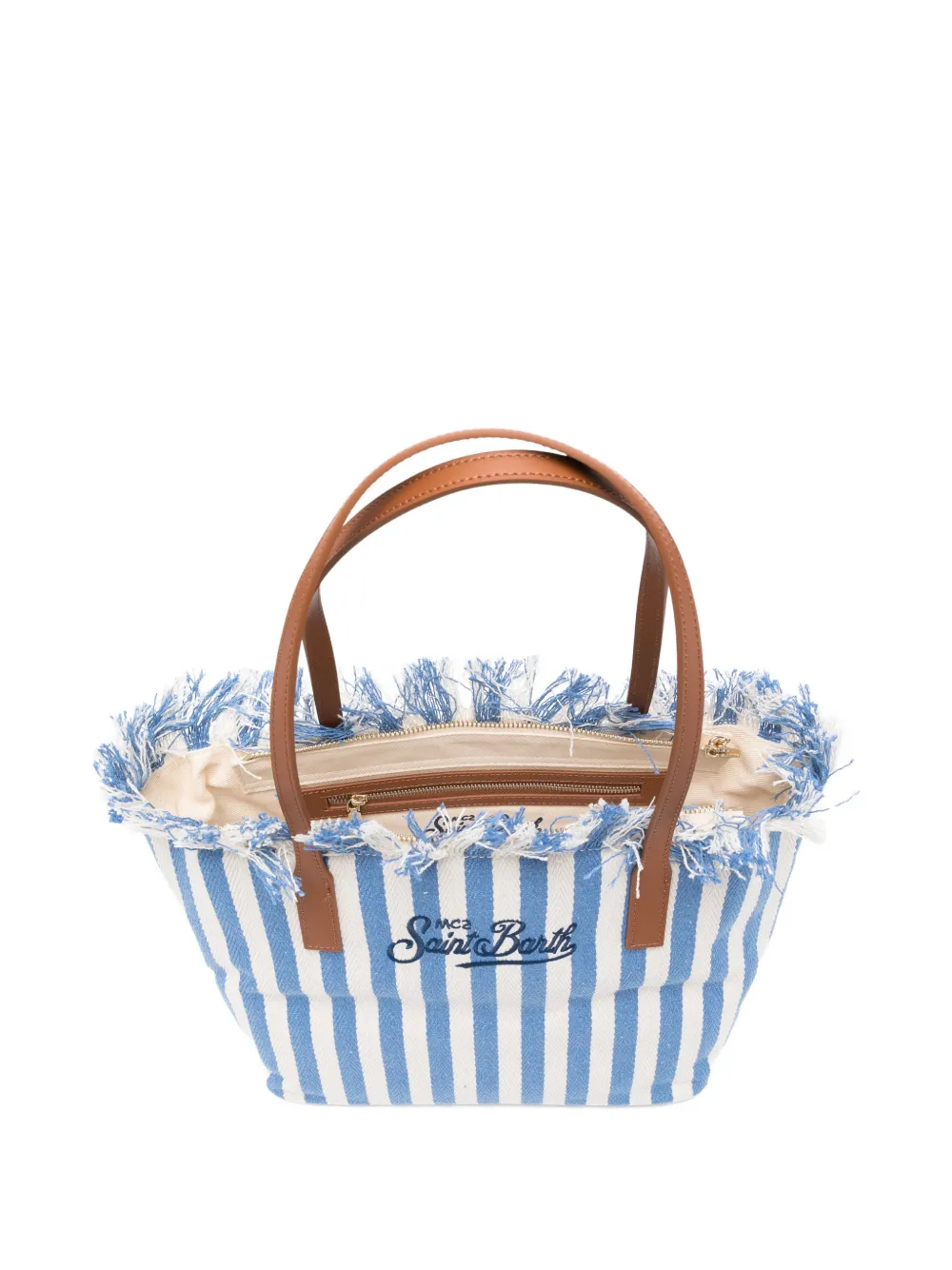 MC2 Saint Barth Vanity gestreepte shopper met franje Blauw