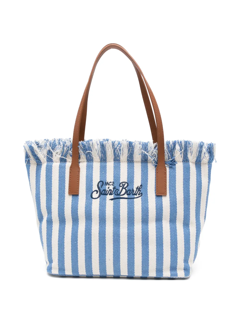 MC2 Saint Barth Vanity gestreepte shopper met franje Blauw