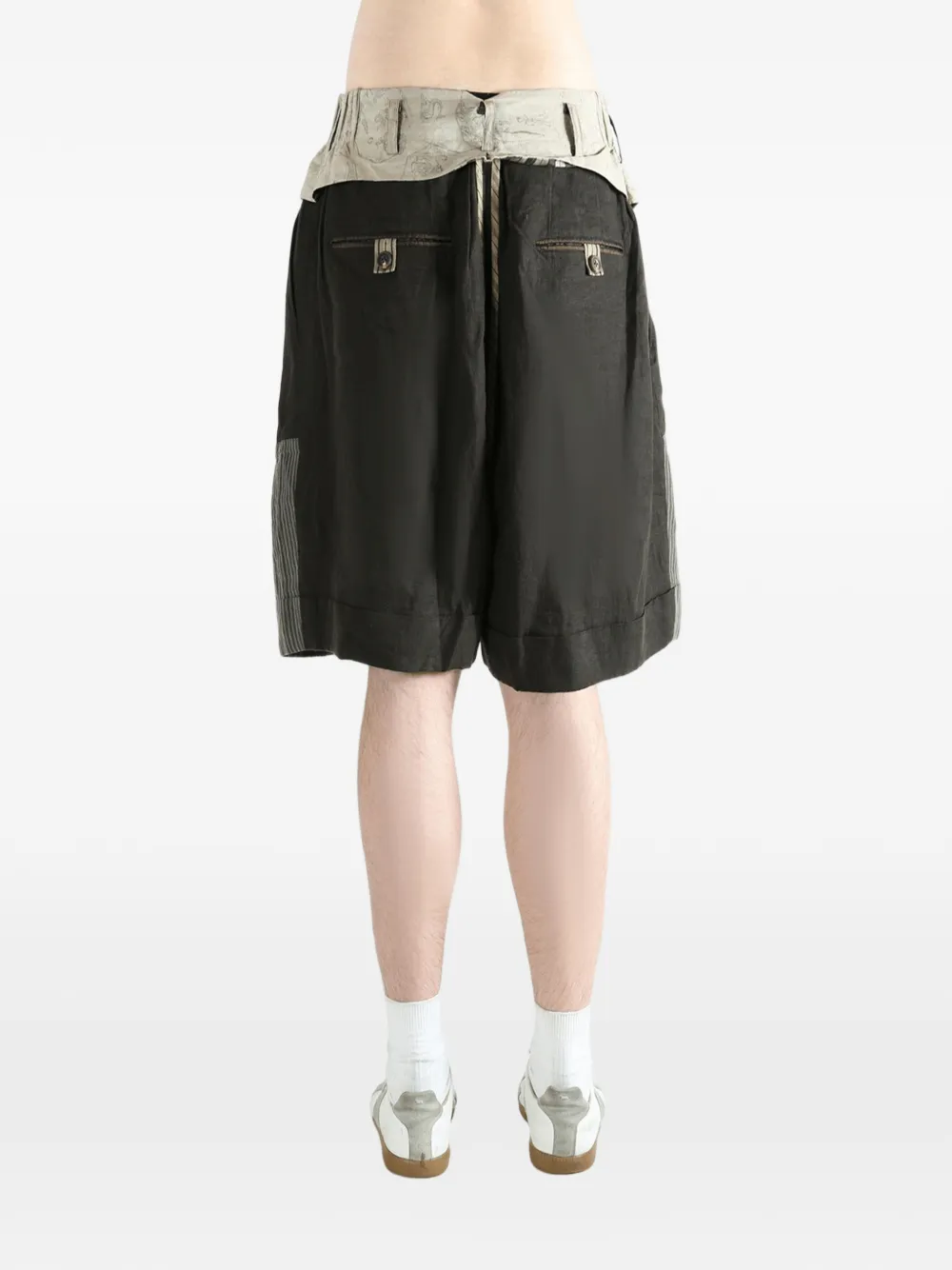 Ziggy Chen Linnen shorts met vlakken Groen