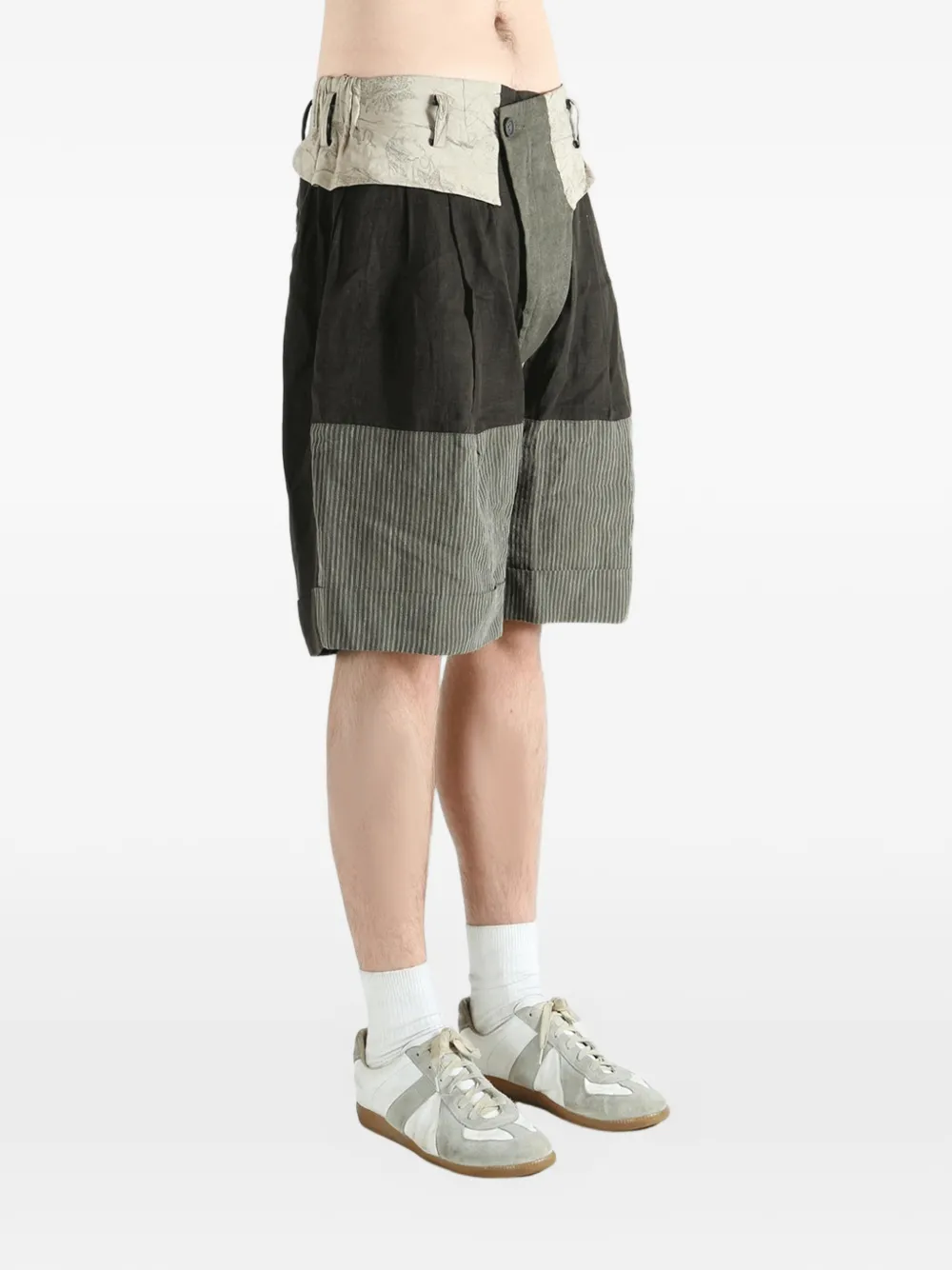 Ziggy Chen Linnen shorts met vlakken Groen