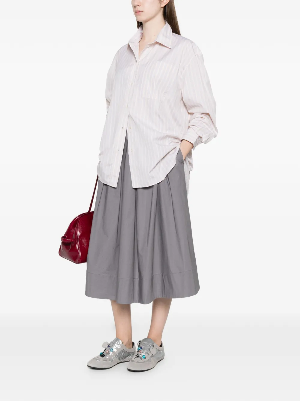 Soeur Gestreept blouse met gewelfde afwerking Grijs