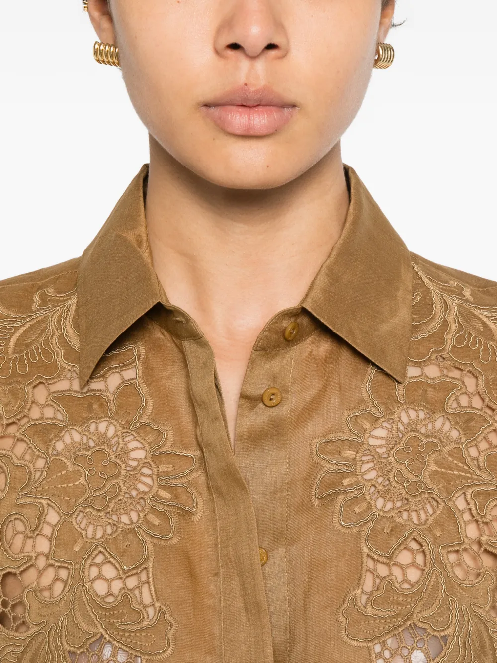 Max Mara Cayo blouse met geborduurde bloemen Bruin