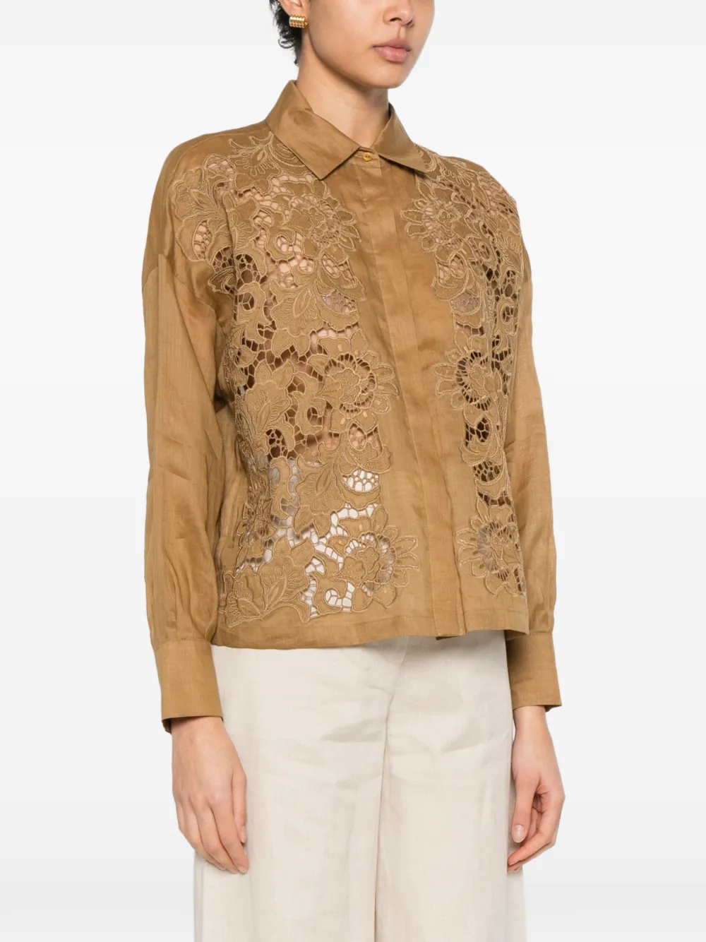 Max Mara Cayo blouse met geborduurde bloemen Bruin