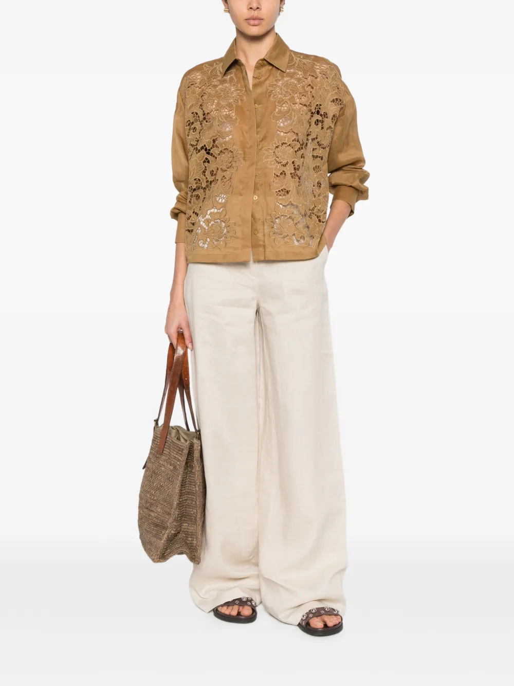 Max Mara Cayo blouse met geborduurde bloemen Bruin