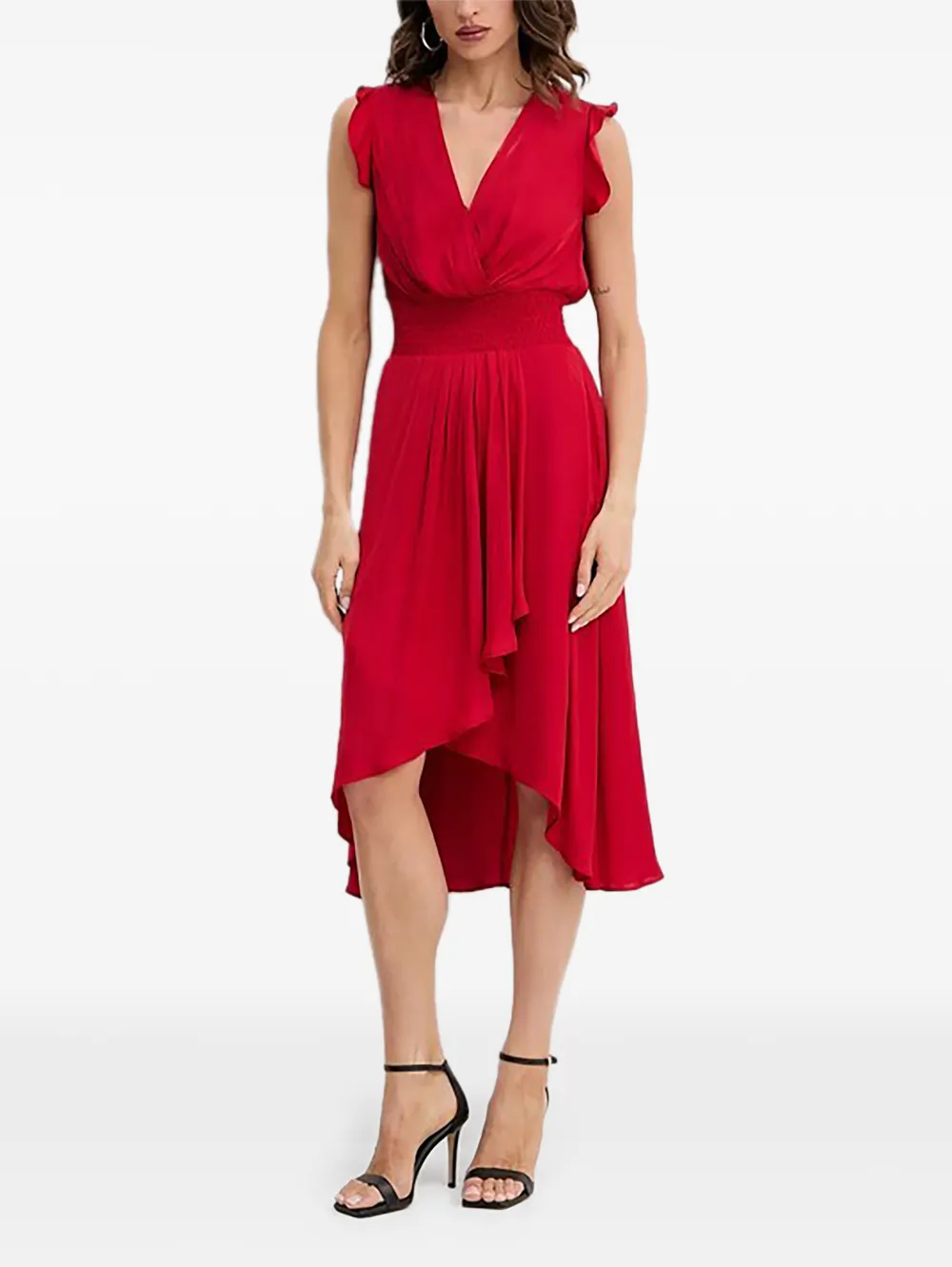 Morgan Wally ruffled V-neck mini dress - Rosso