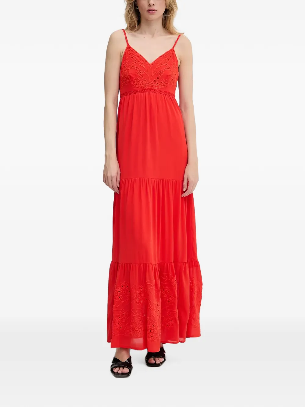 Morgan broderie-anglaise tiered maxi dress - Arancione