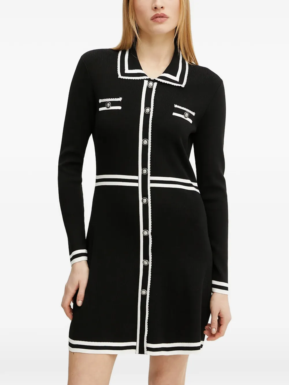 Morgan contrast-trim button-up mini dress