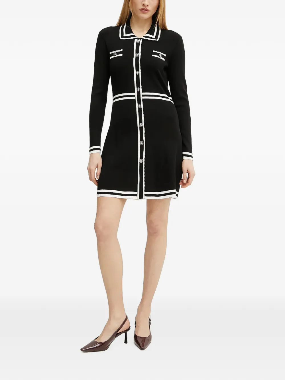 Morgan Mini-jurk met knopen en contrasterende afwerking Zwart