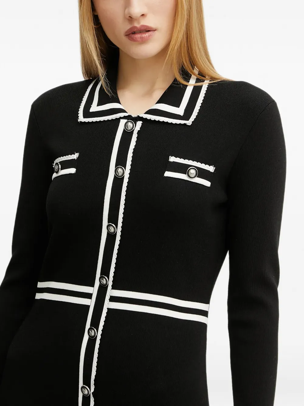 Morgan Mini-jurk met knopen en contrasterende afwerking Zwart