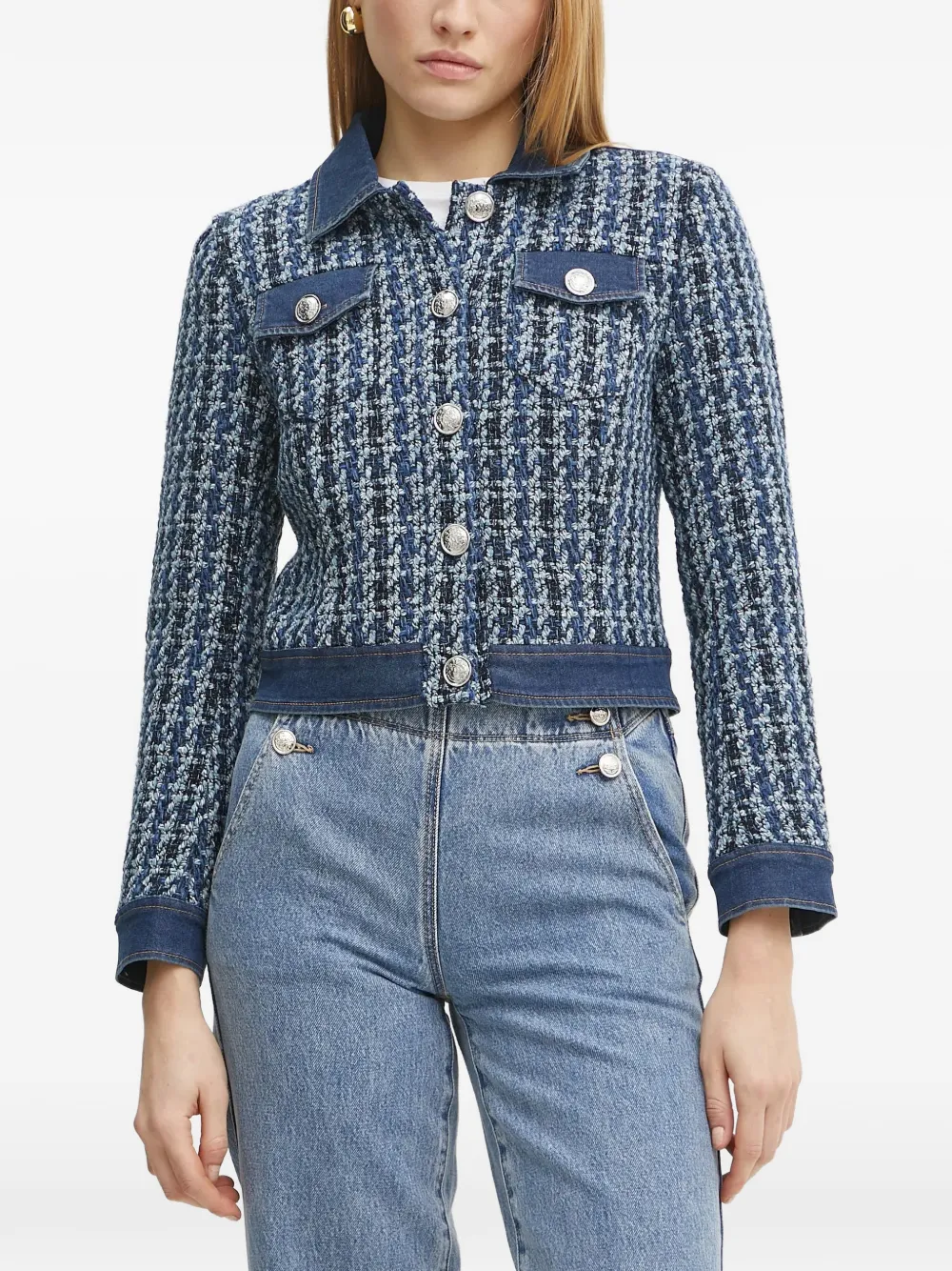 Morgan Viki tweed-panel denim jacket