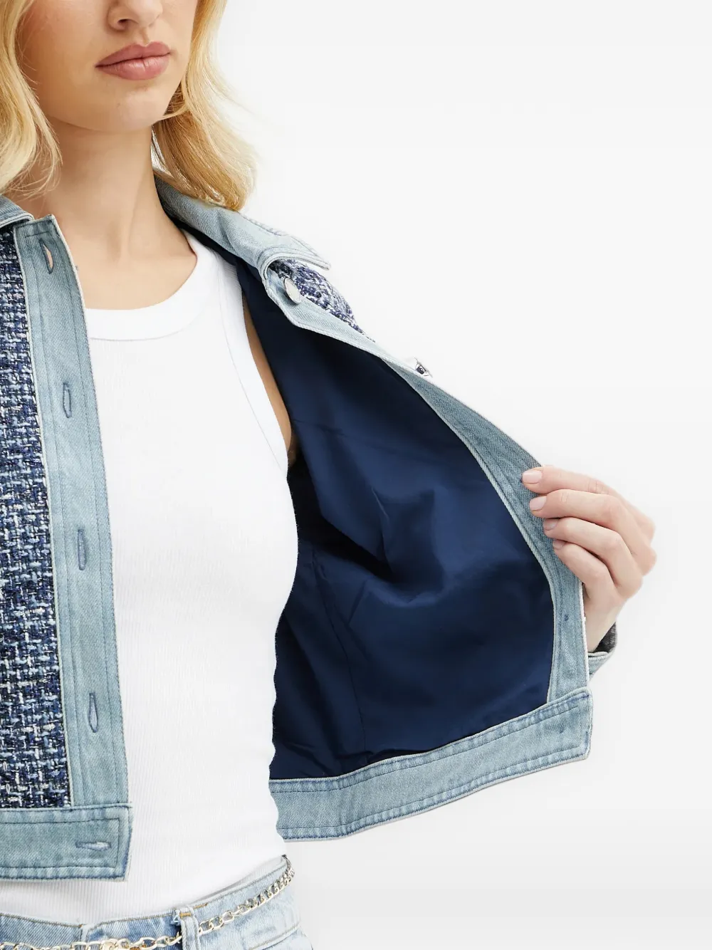 Morgan Voci tweed jack Blauw