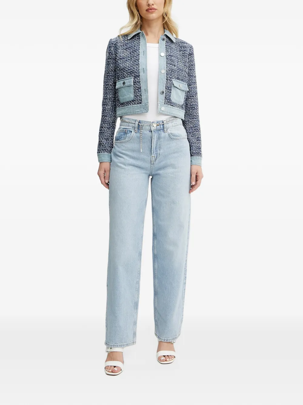 Morgan Voci tweed jack Blauw