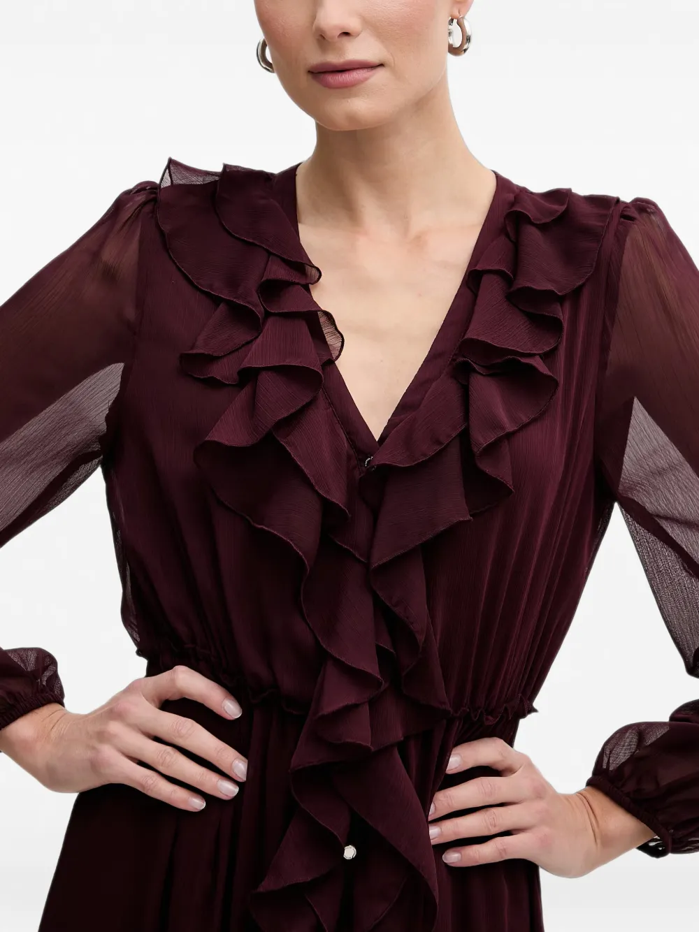 Morgan Midi-jurk met ruches en knoop Rood