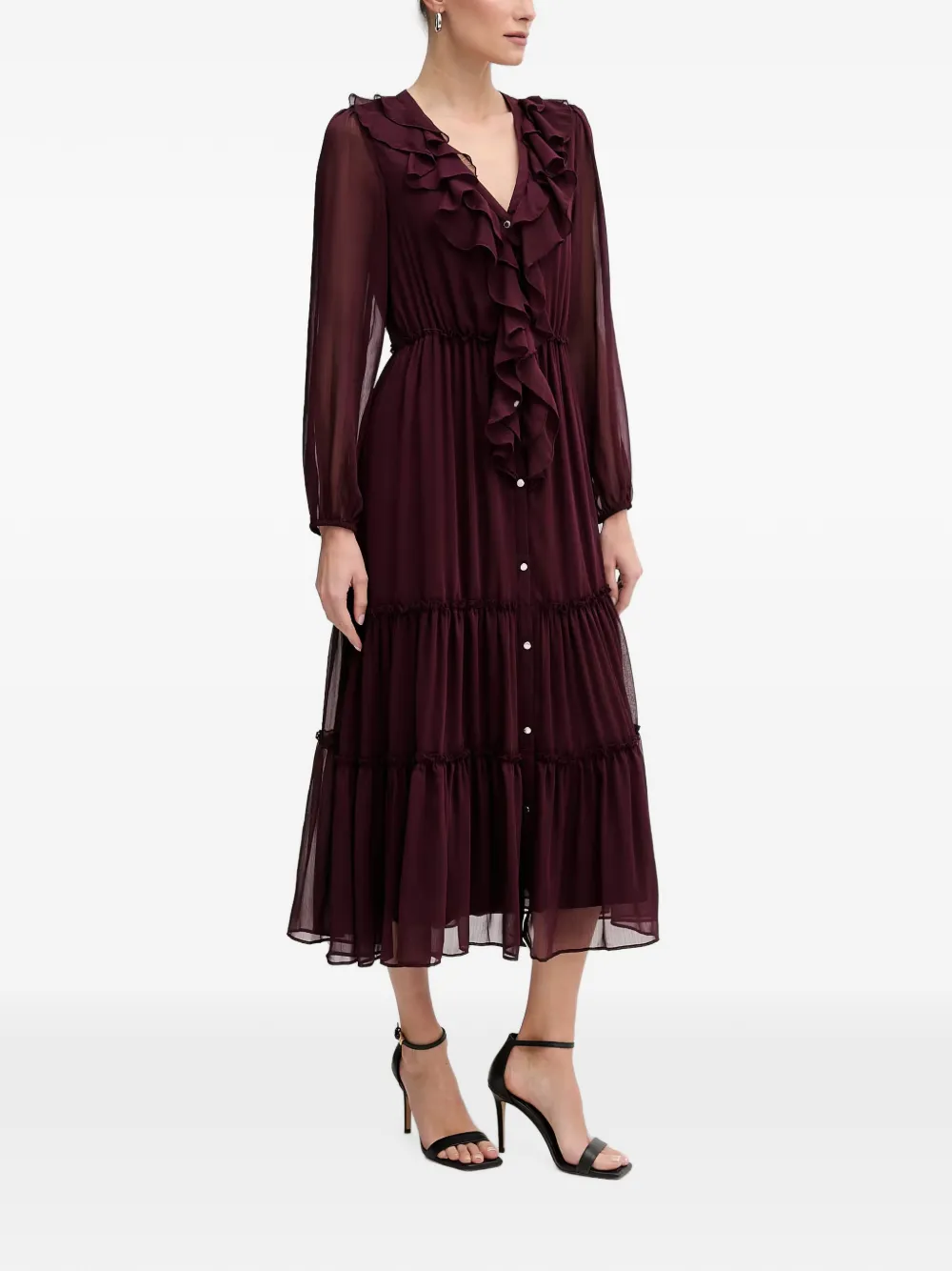 Morgan Midi-jurk met ruches en knoop Rood