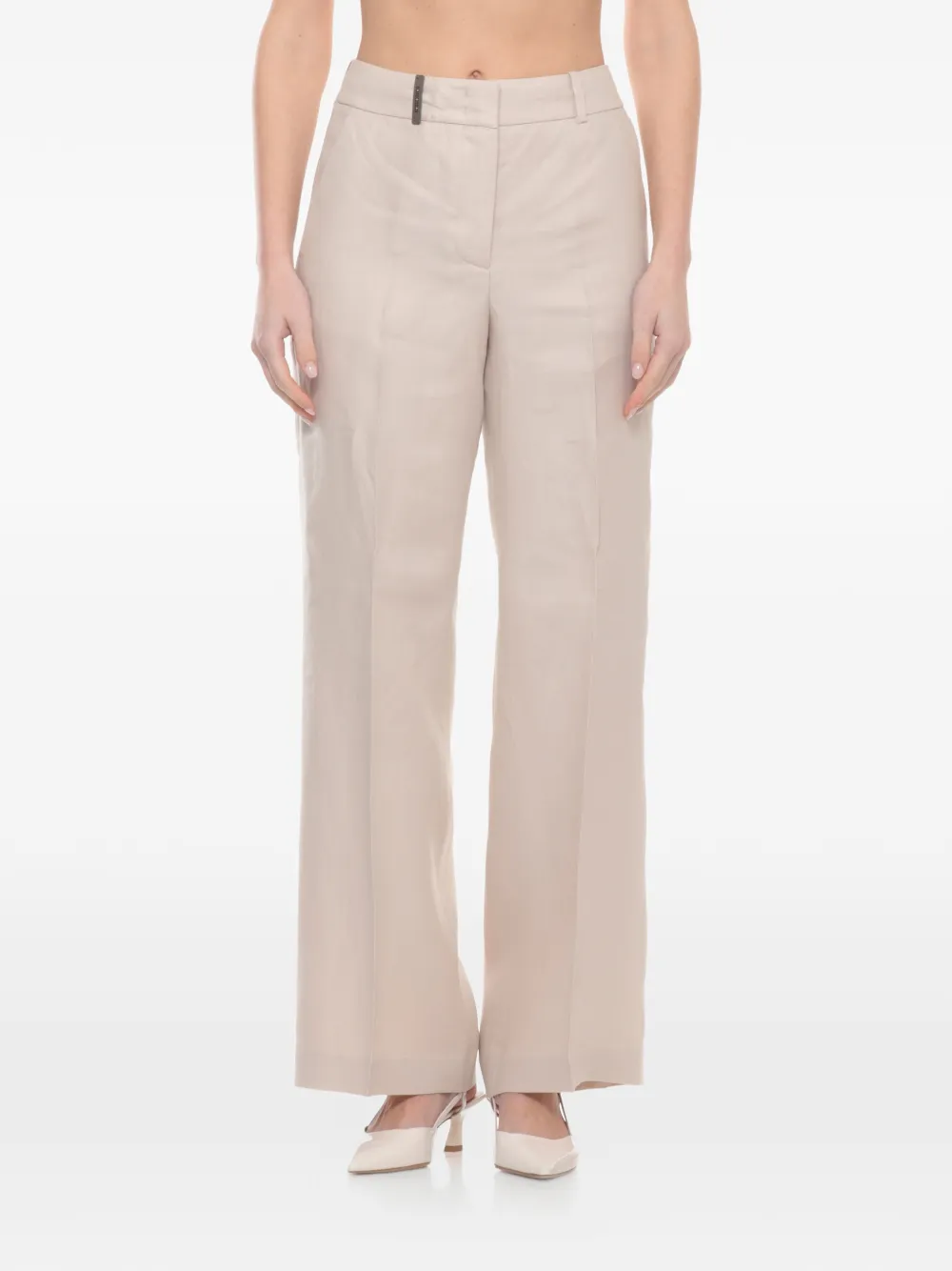 Peserico Broek met wijde pijpen en kralendetail Beige