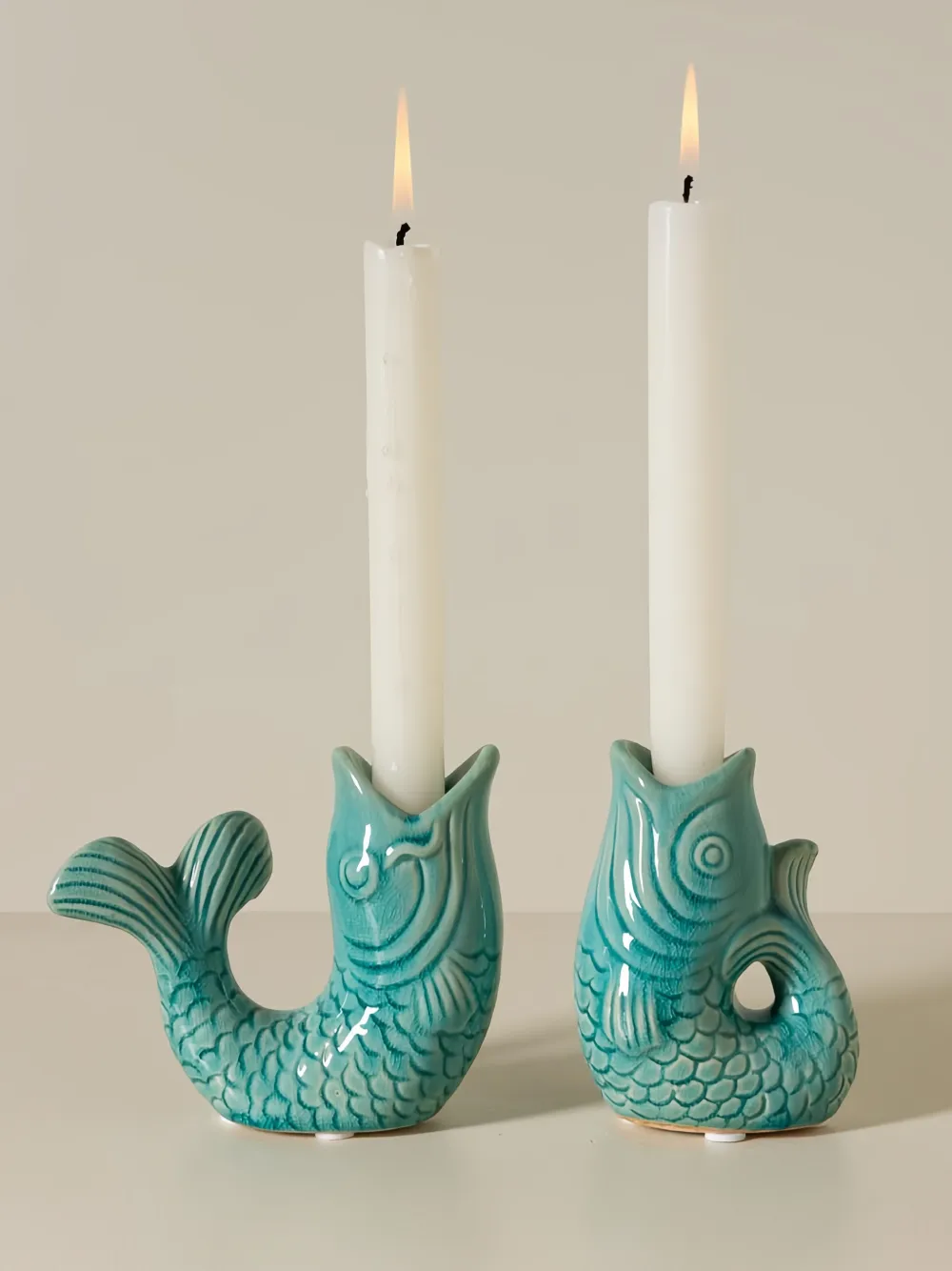  Cu I Seeyou Fish-design Candle Holder (set Of Two) - Green 