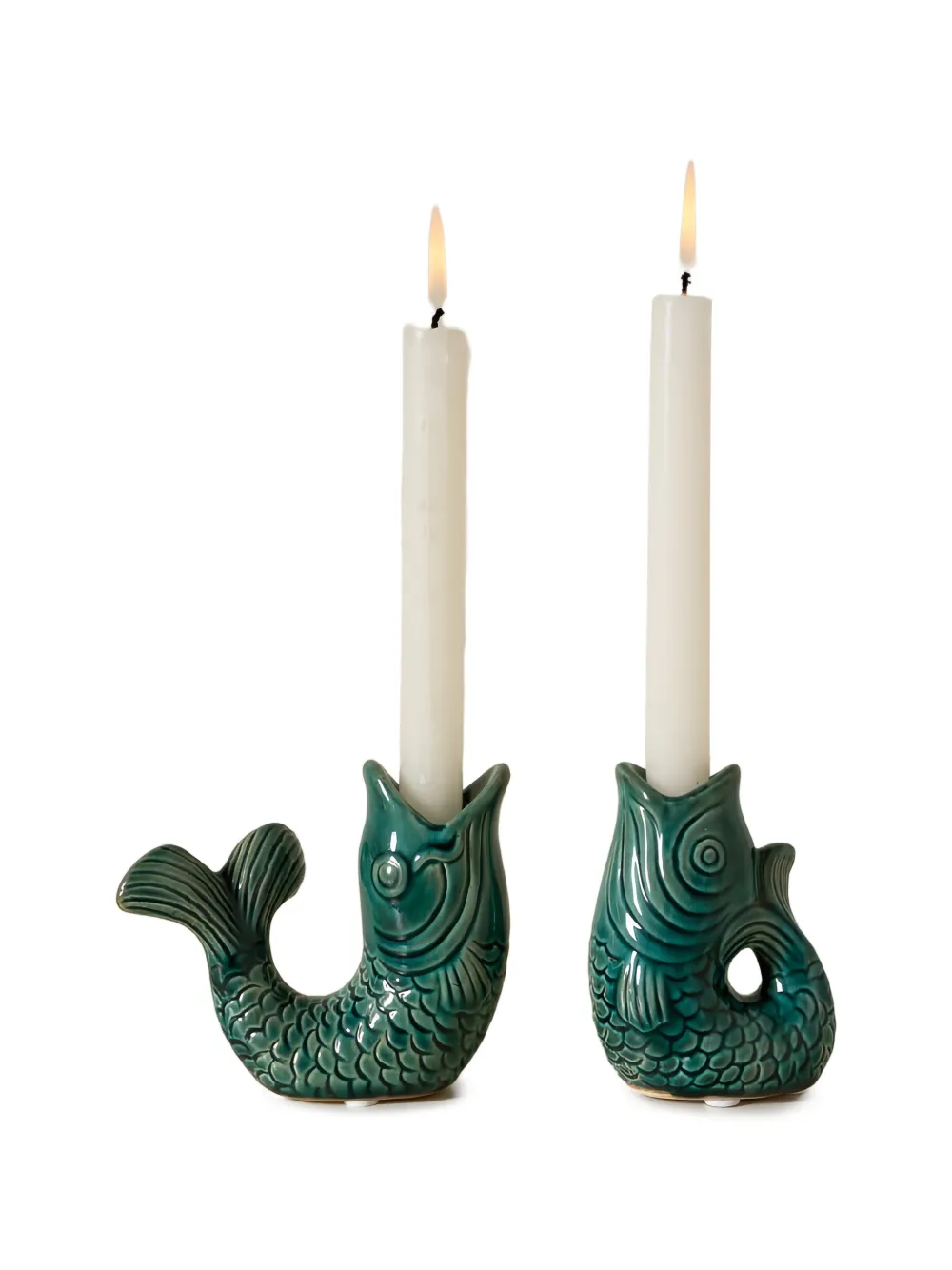  Cu I Seeyou Fish-design Candle Holder (set Of Two) - Green 
