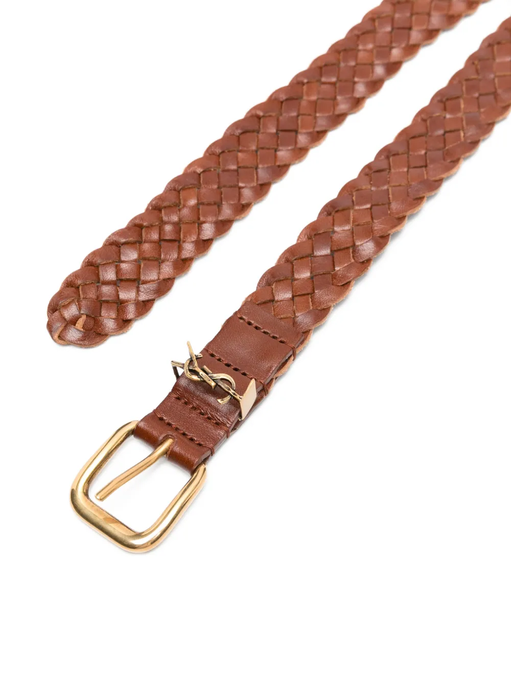  Saint Laurent Braided Buckle Belt - Brown 