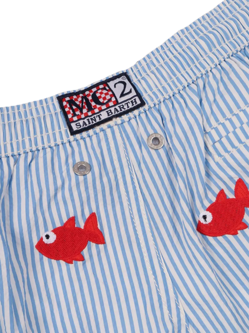 MC2 Saint Barth Kids Jean seersucker zwembroek met geborduurde vis Blauw