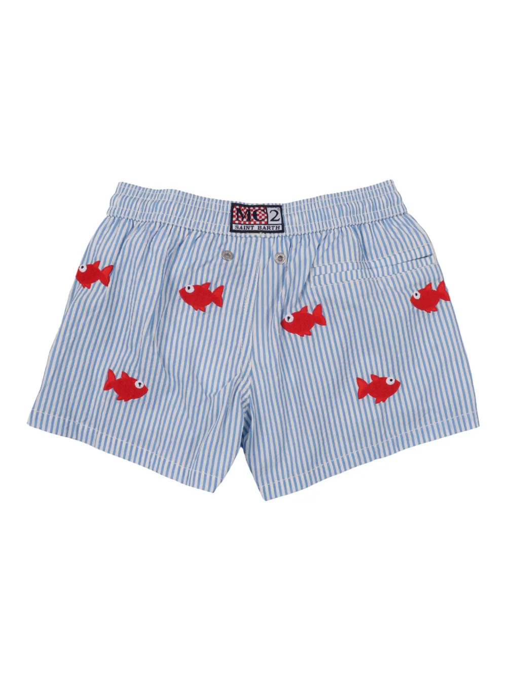 MC2 Saint Barth Kids Jean seersucker zwembroek met geborduurde vis Blauw
