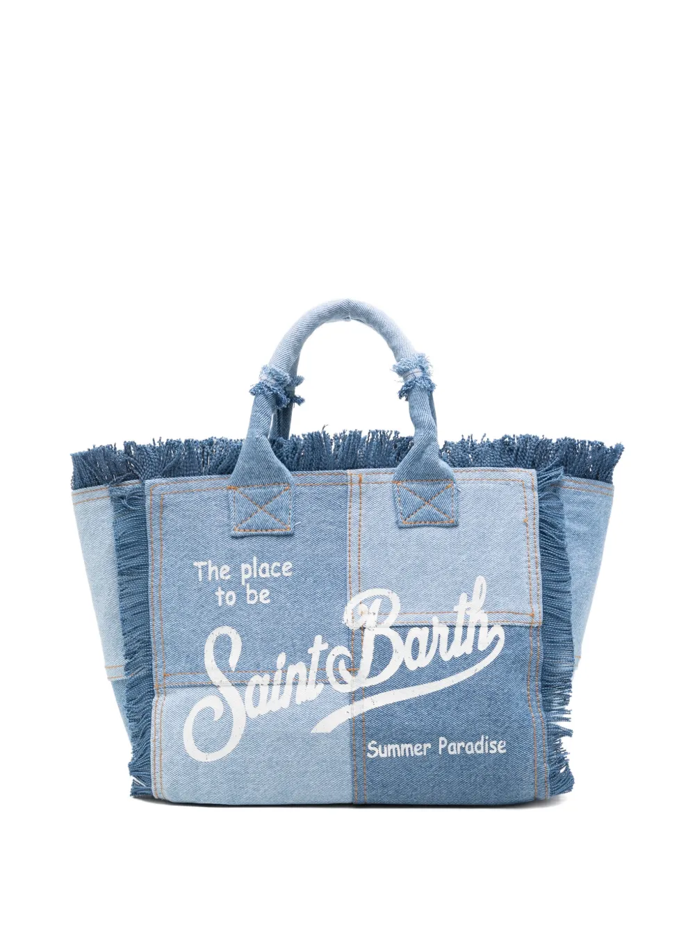 MC2 Saint Barth Kids frayed patchwork tote bag - Blu