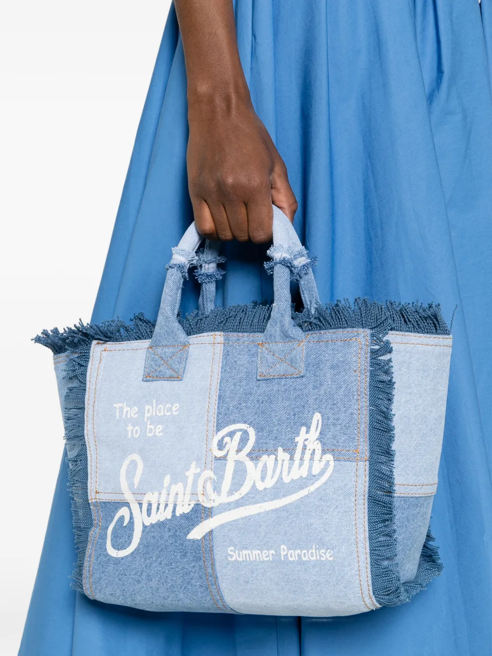  Mc2 Saint Barth Kids Frayed Patchwork Tote Bag - Blue 