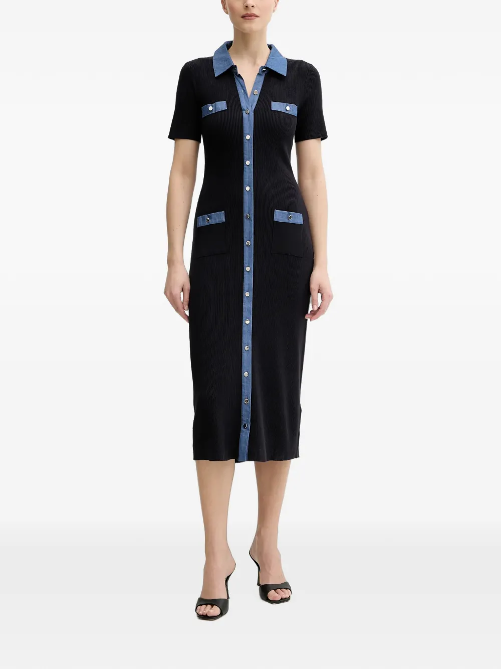 Morgan Midi-jurk met denim vlak en knopen Zwart