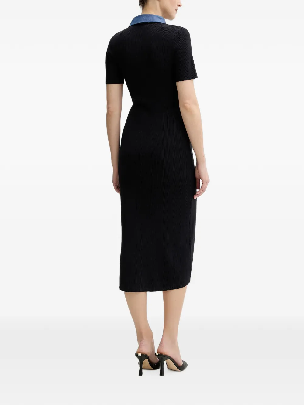 Morgan Midi-jurk met denim vlak en knopen Zwart