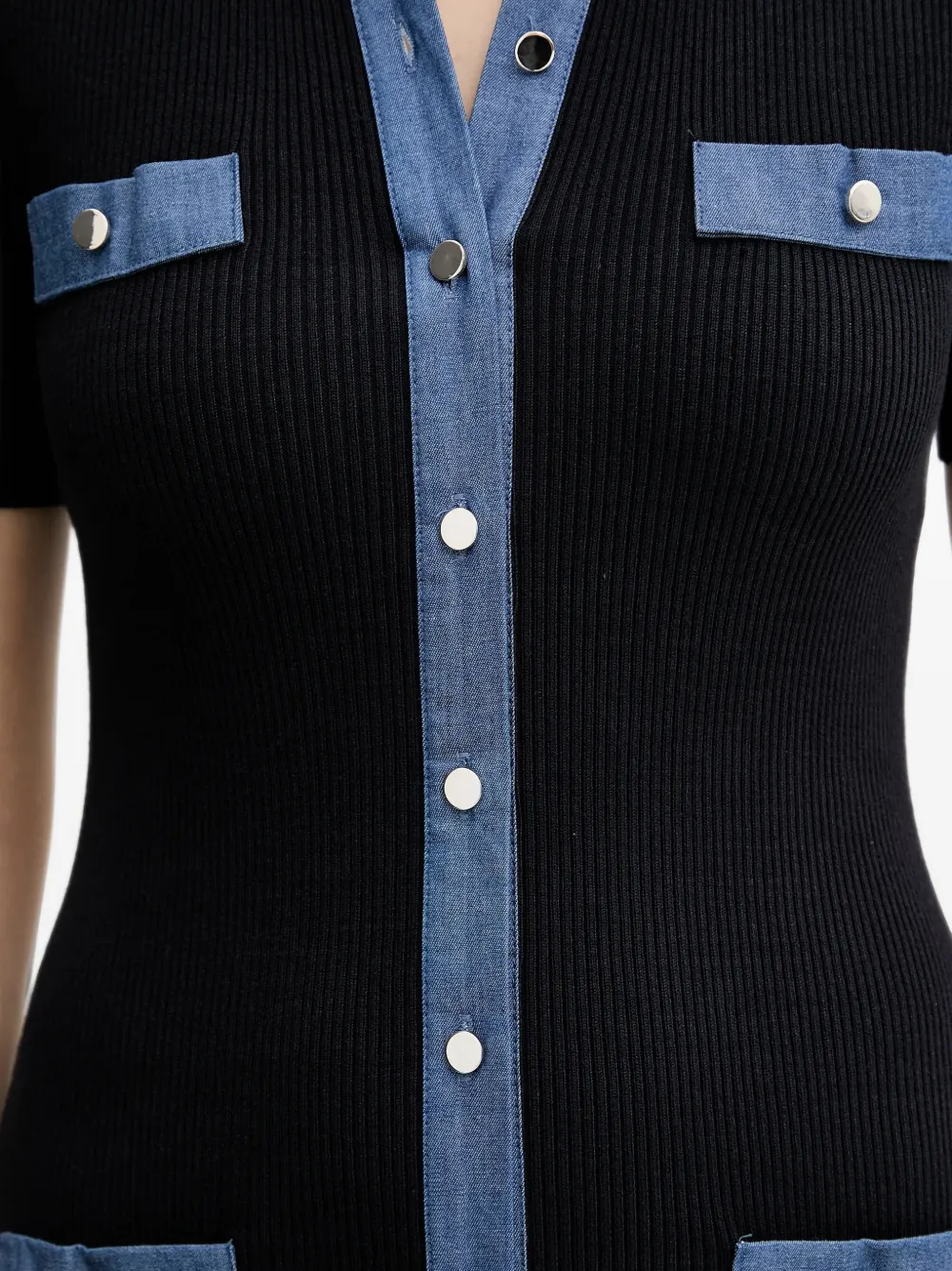 Morgan Midi-jurk met denim vlak en knopen Zwart