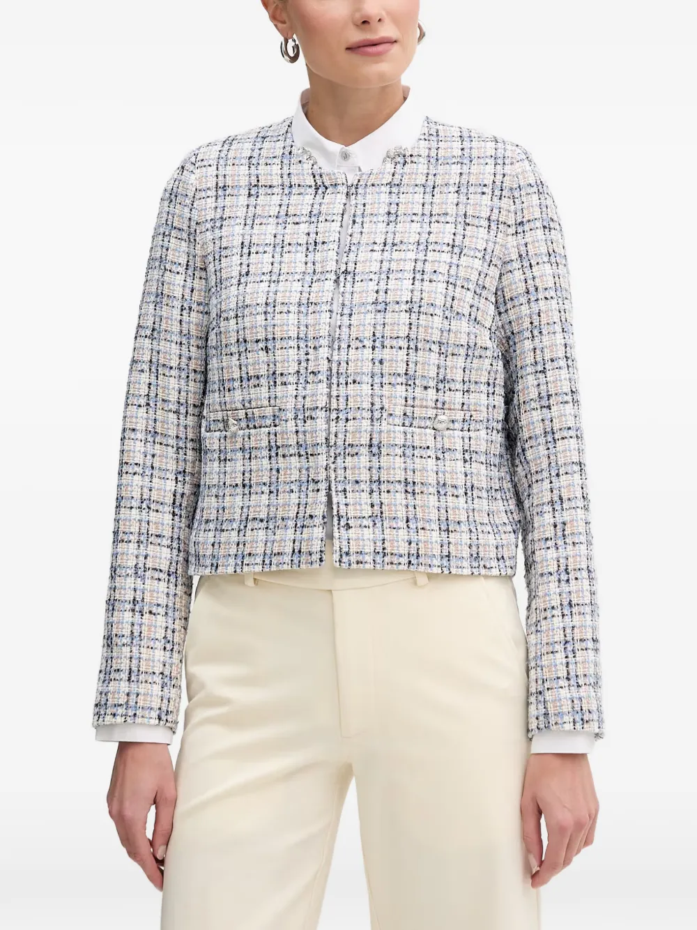 Morgan Vtill check-pattern collarless jacket