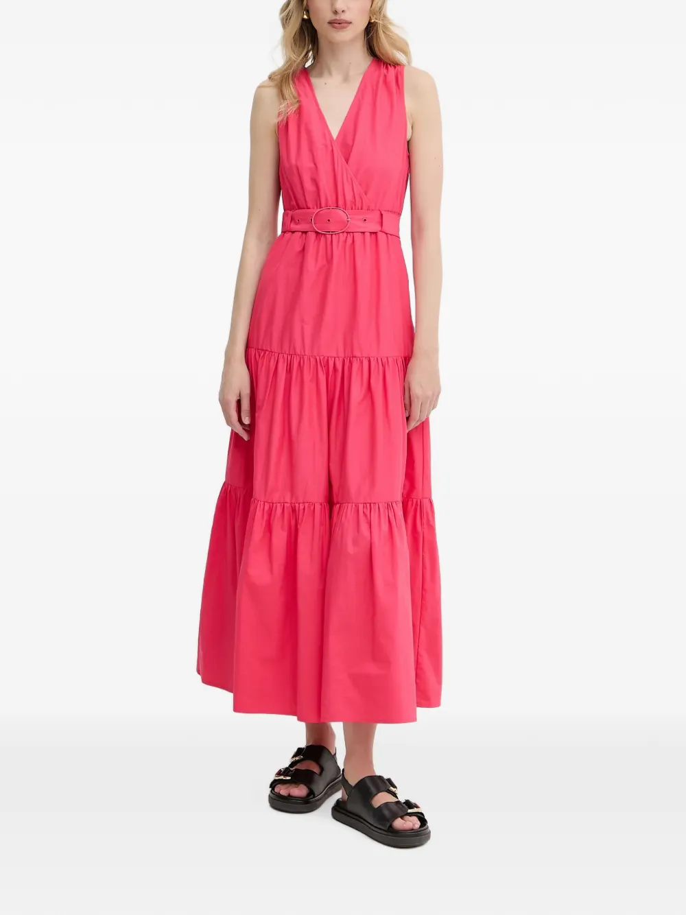 Morgan belted V-neck midi dress