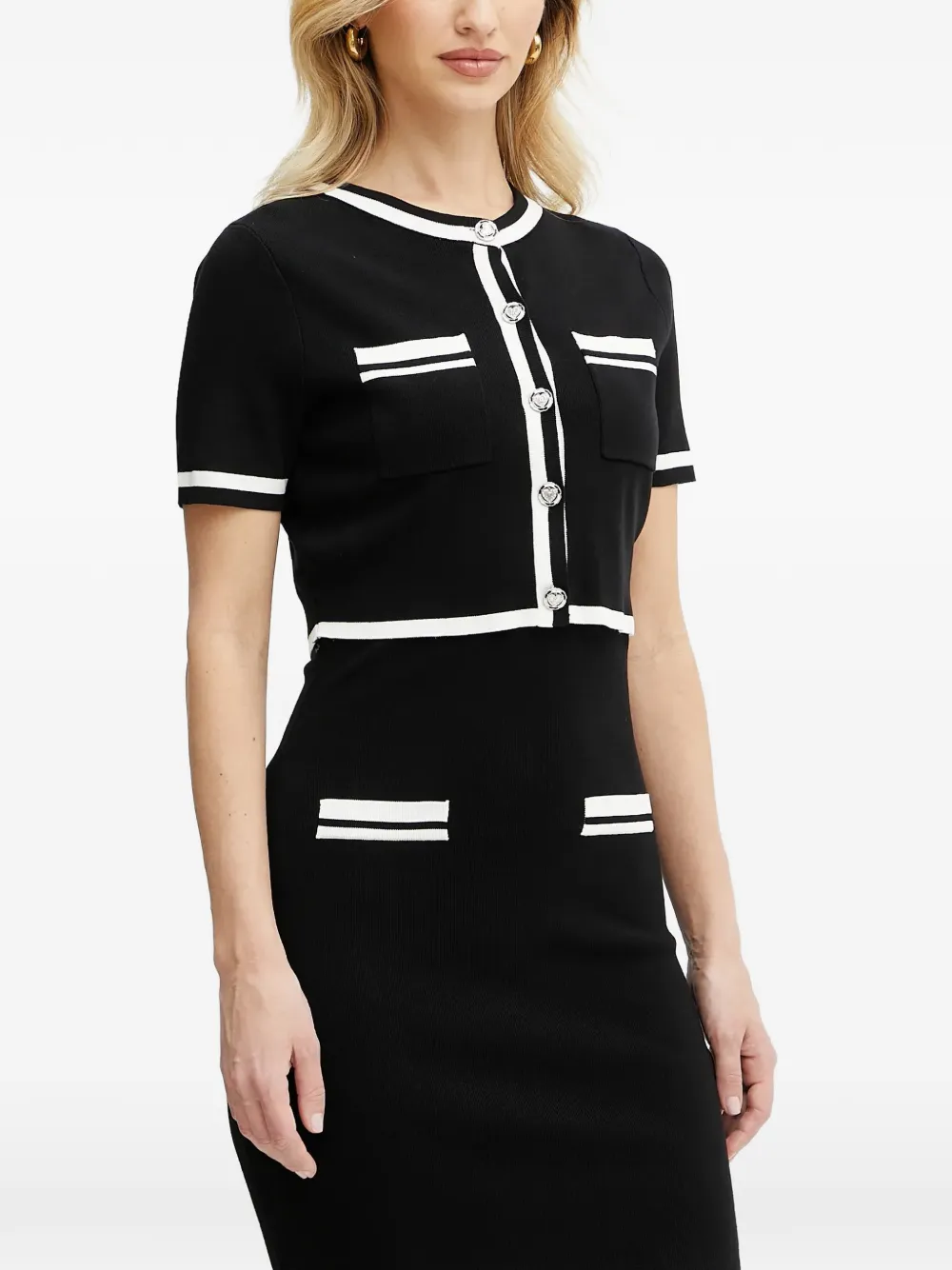 Morgan Ribgebreide mini-jurk met contrasterende afwerking Zwart