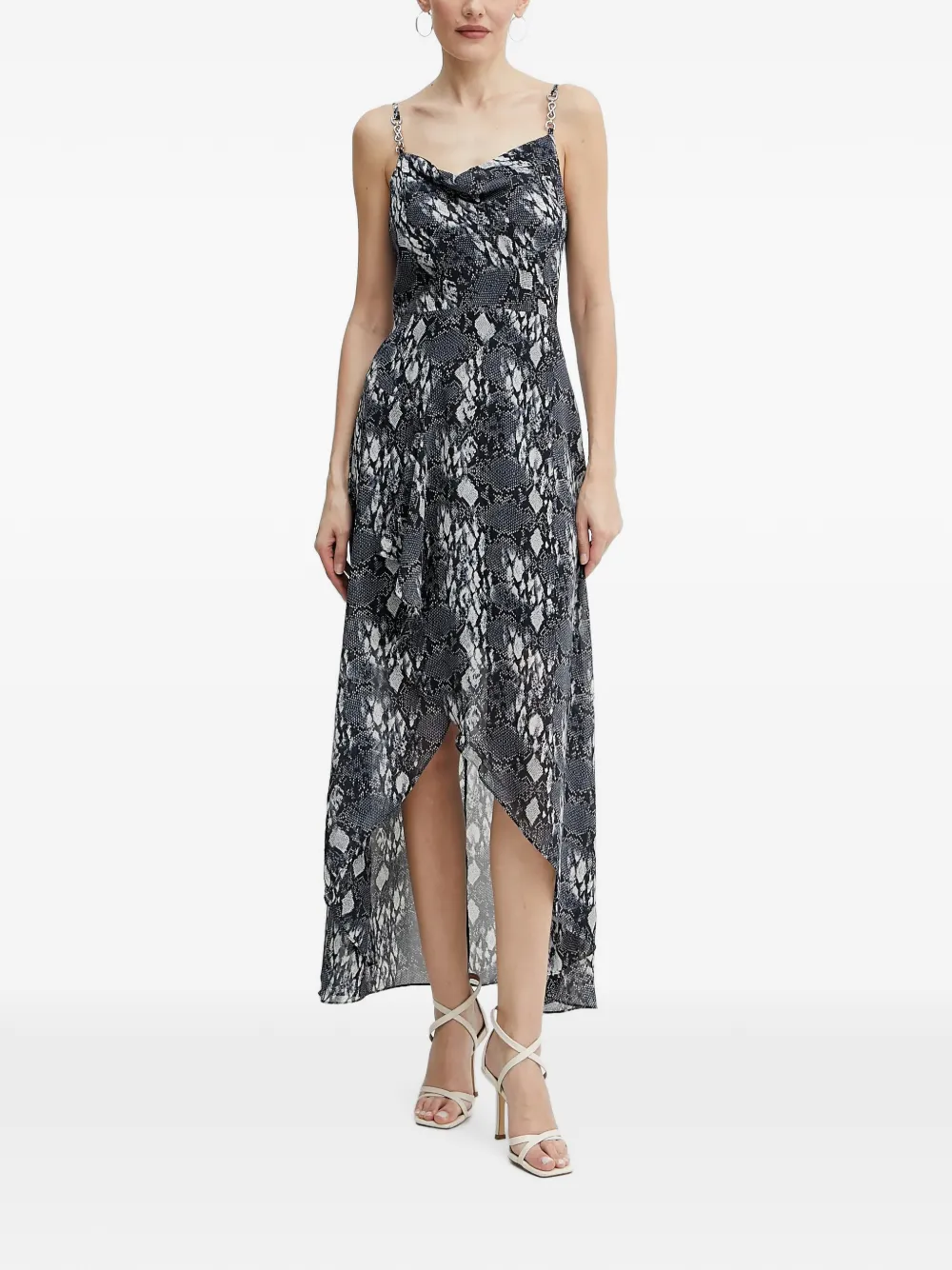 Morgan snake-print chain-link strap dress