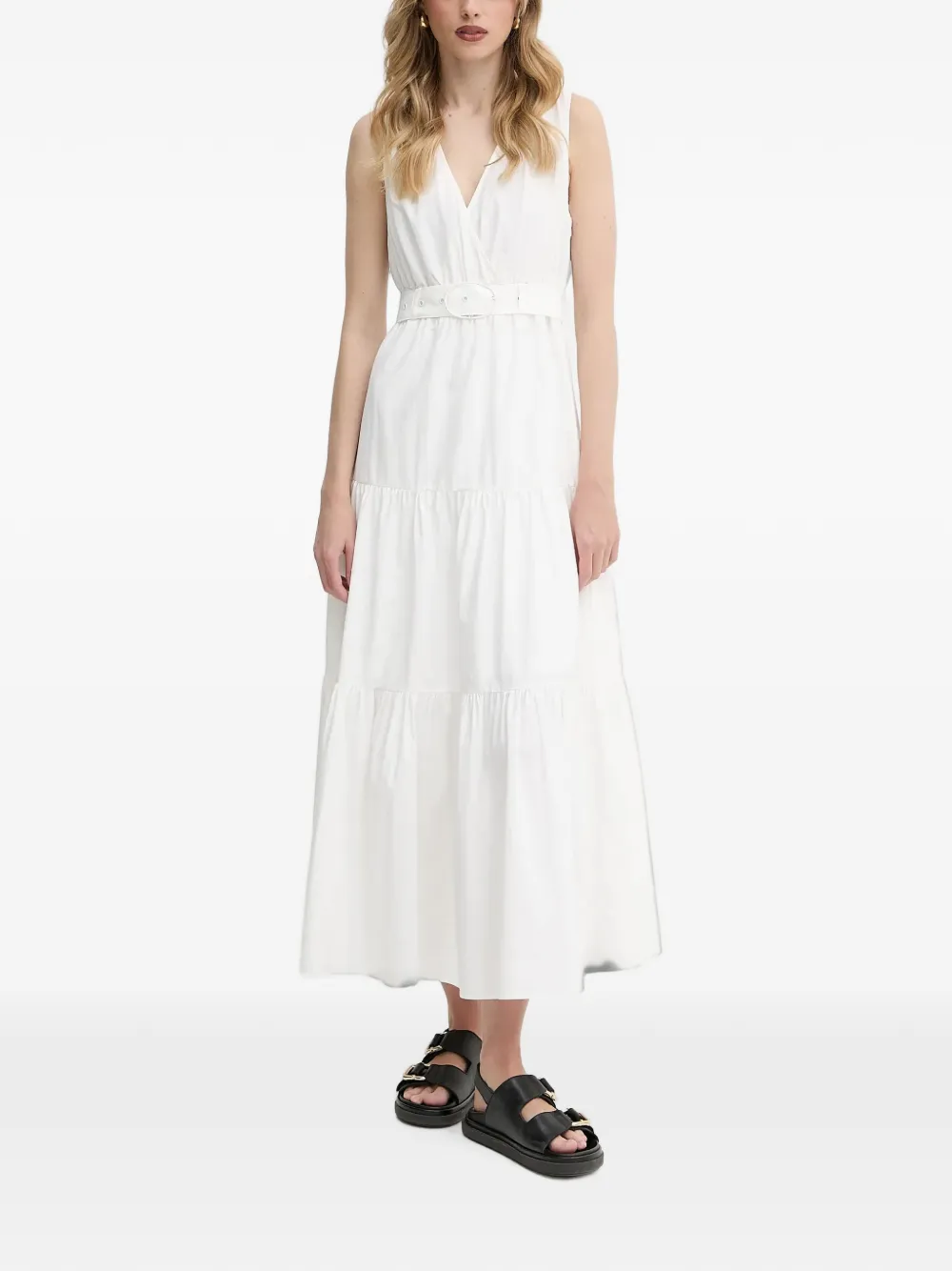 Morgan belted tiered midi dress