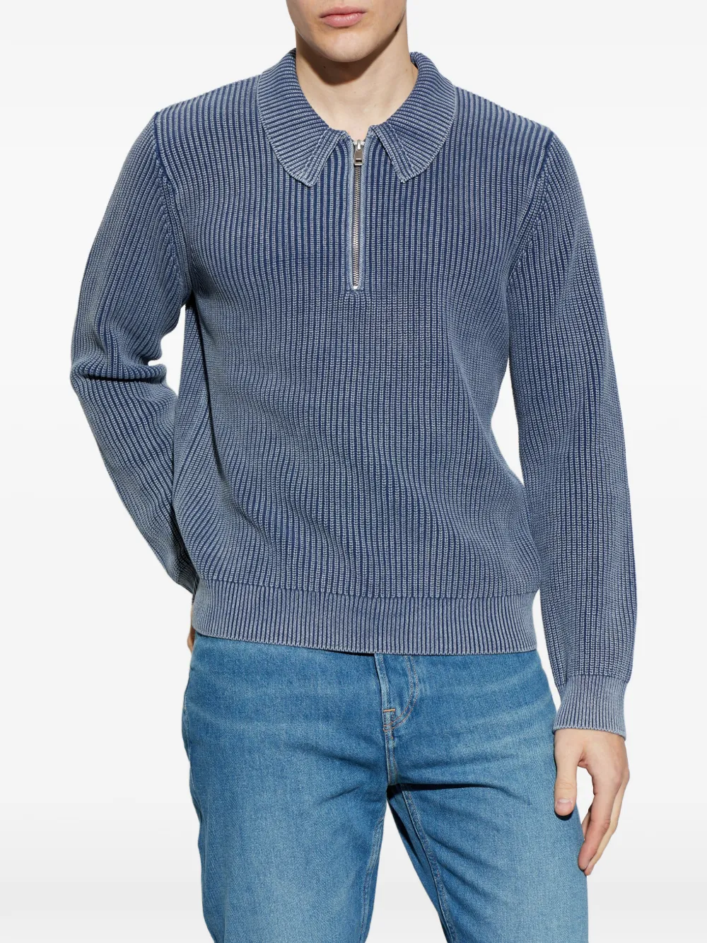  Samsoe Samsoe Saearl Ribbed Zip-fastening Polo Shirt - Blue 