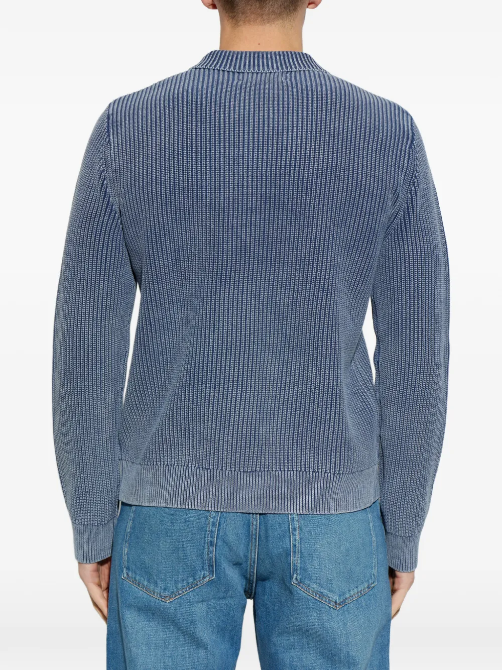 SAMSOE Saearl geribbeld poloshirt met ritssluiting Blauw