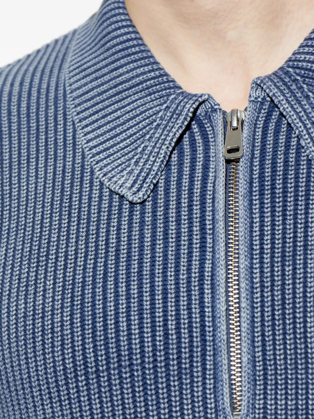 SAMSOE Saearl geribbeld poloshirt met ritssluiting Blauw