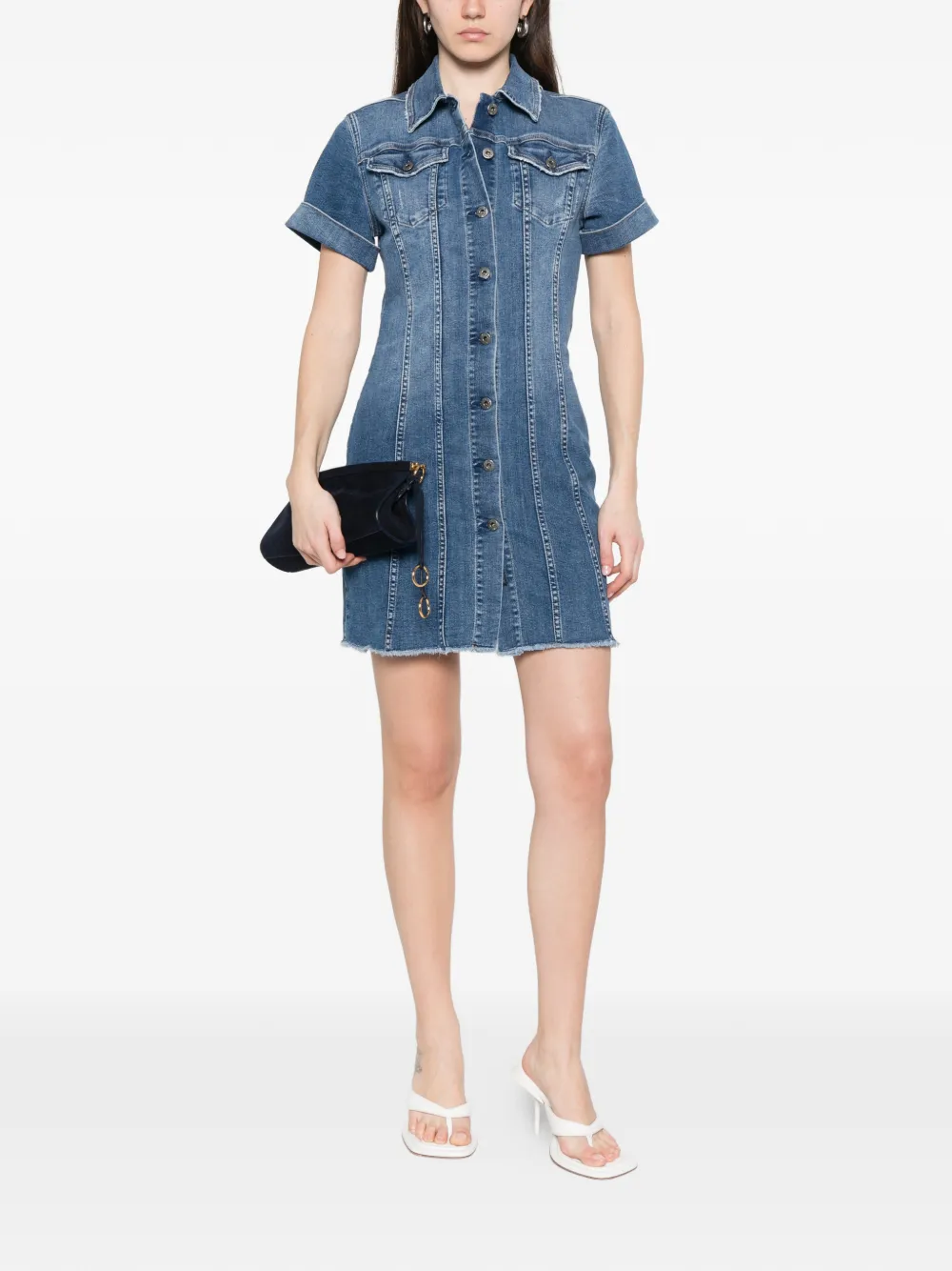  Liu Jo Frayed Denim Midi Dress - Blue 