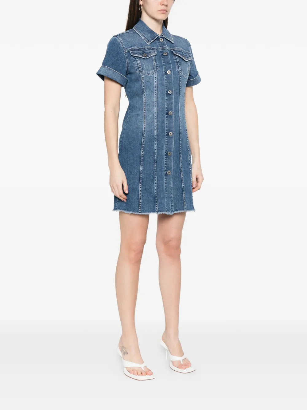 Liu Jo Frayed Denim Midi Dress - Blue 