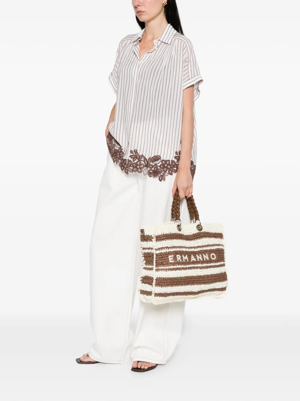  Ermanno Firenze Striped Floral Shirt - White 