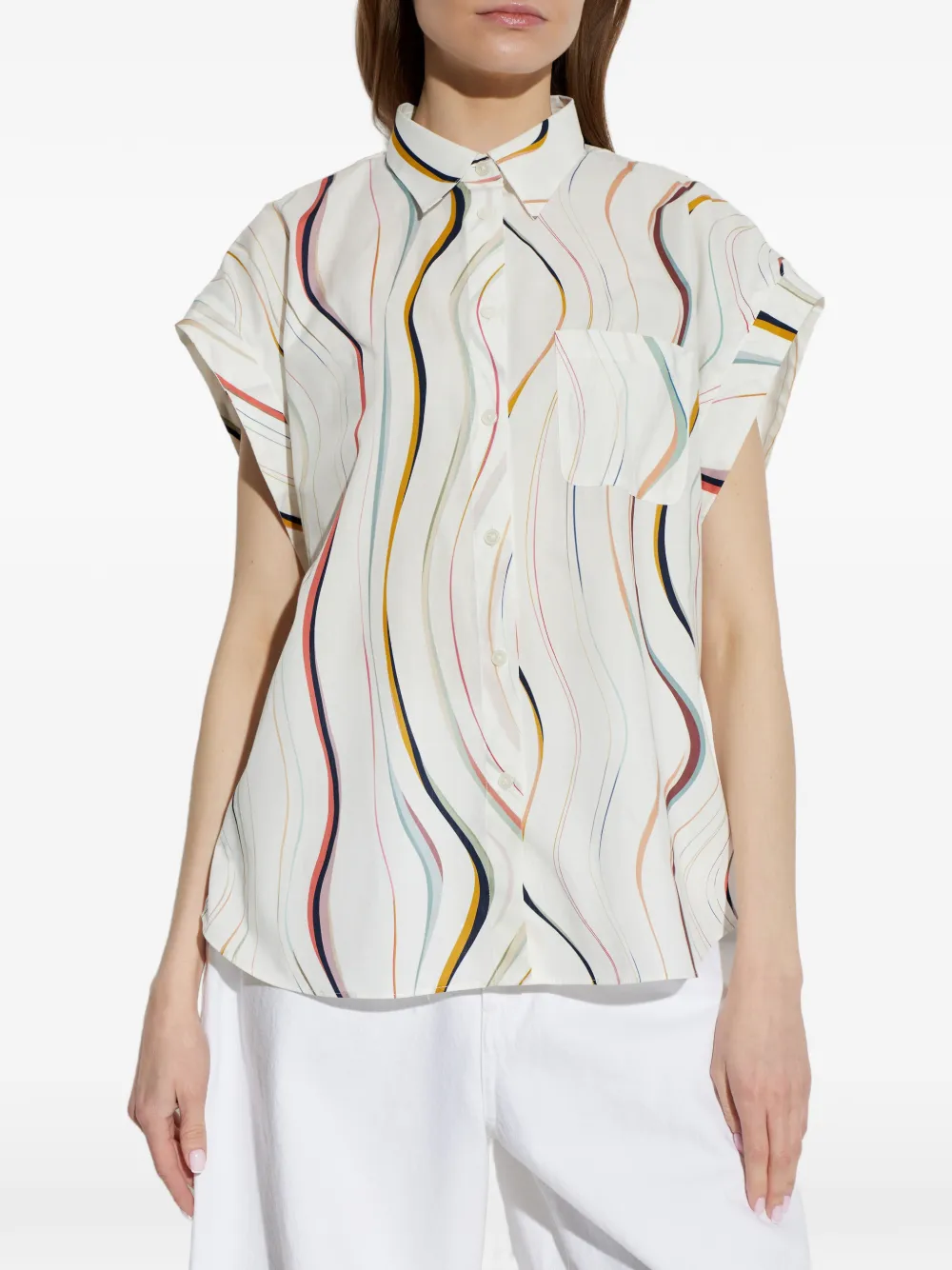  Ps Paul Smith Striped-pattern Chest-pocket Shirt - White 