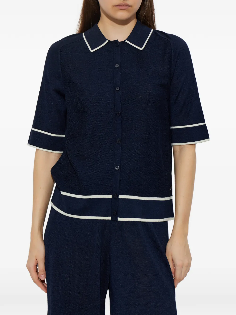  Bogner Peaches Contrast-collar Cardigan - Blue 
