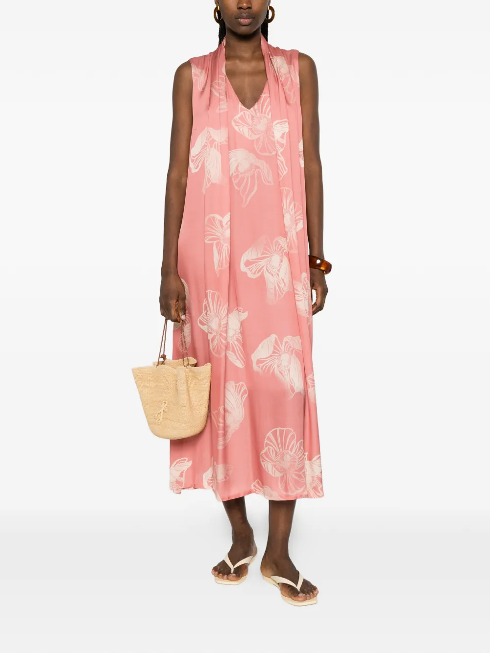 Ottod'Ame Midi-jurk met bloemenprint Roze