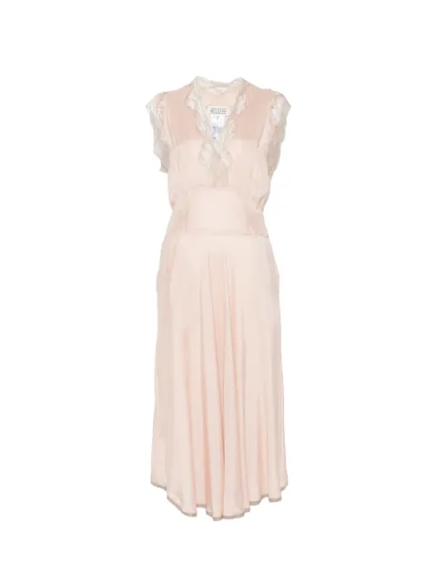 Maison Margiela vestido midi con ribete de encaje y cuello en V