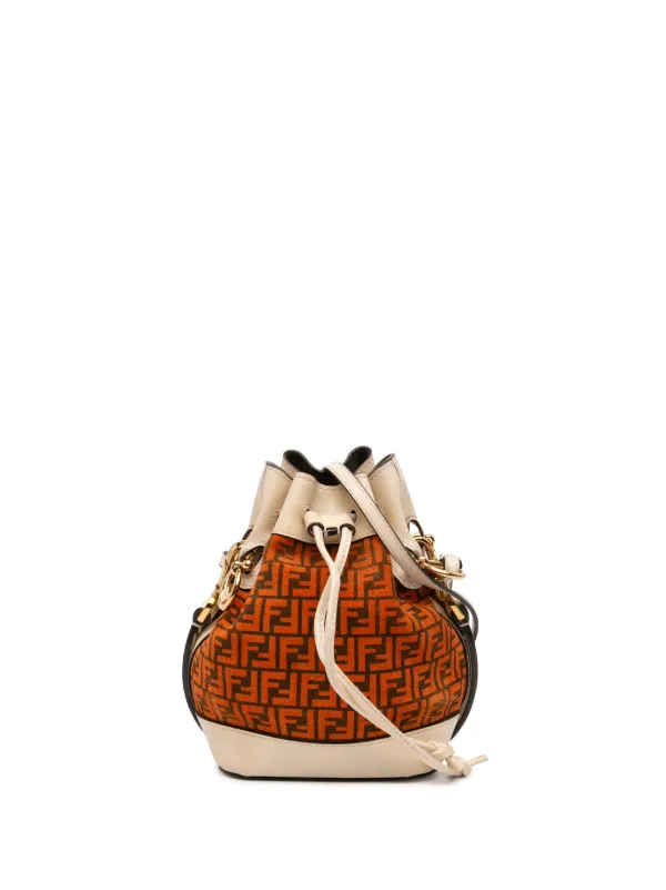 Fendi Pre-owned 2010-2026 Mini Zucca Suede Mon Tresor Bucket Bag Satchel in Orange