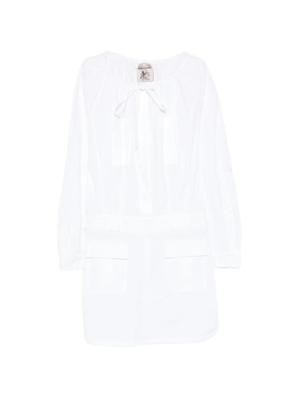 Semicouture Ricarda tie-neck mini dress - Bianco