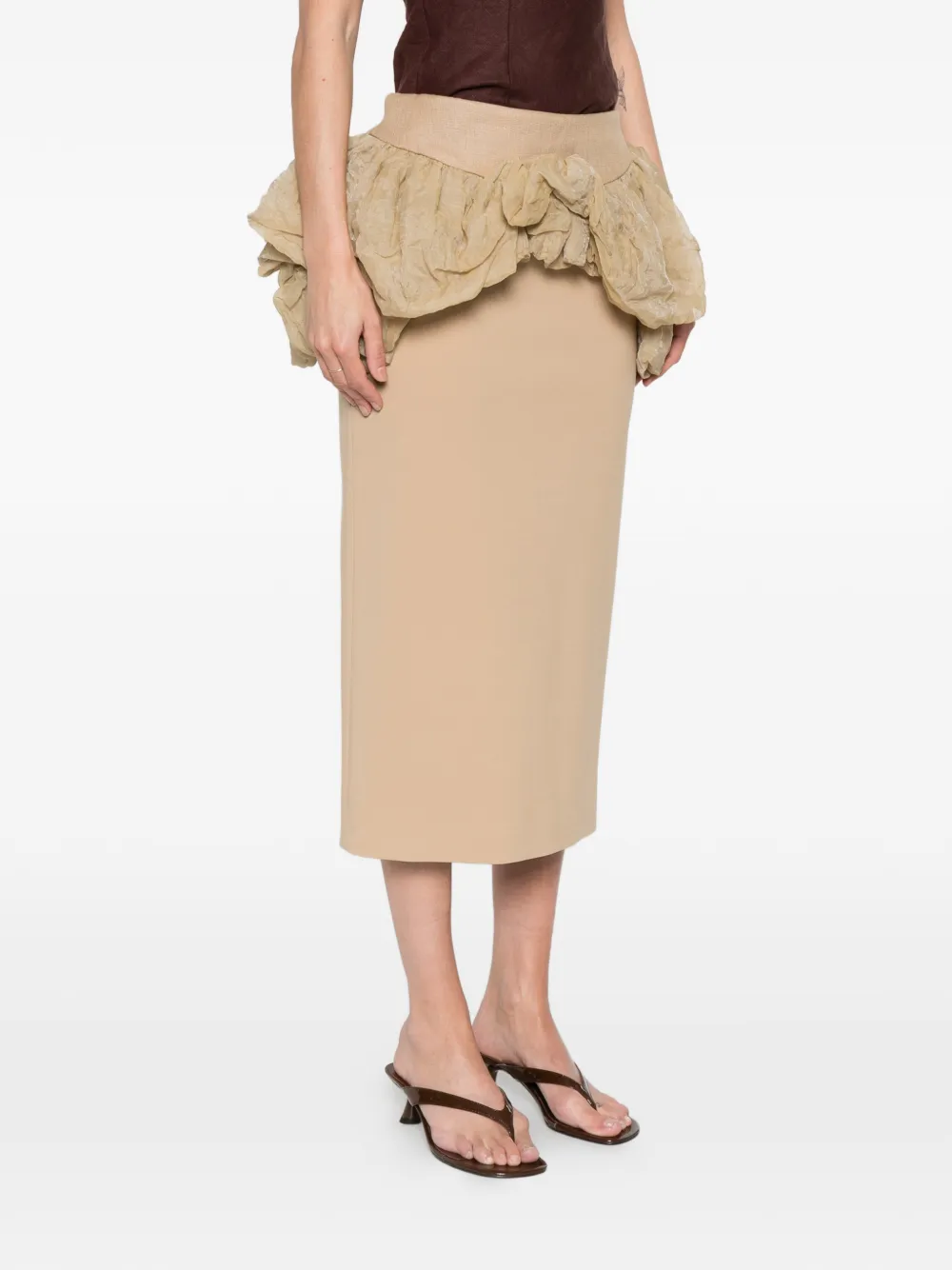  Max Mara Sbaccano Ruffled Midi Skirt - Neutrals 